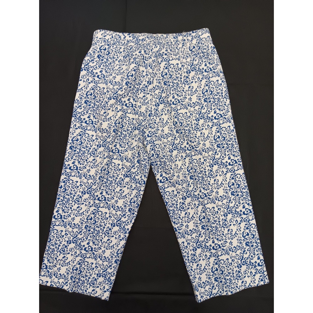 Nautical Blue White Floral Wide Leg Cropped Pants Summer Trouser 31 Waist - Picture 9 of 12